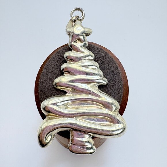 VTG Sterling Silver 925 Christmas Tree Puffed Design Pendant Size 3" Length - Picture 1 of 9